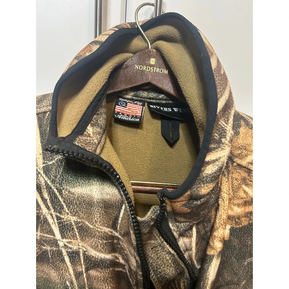 Rivers West Fleece Hunting Jacket Camo Full Zip‎ Cargo Pockets Marsh Grass